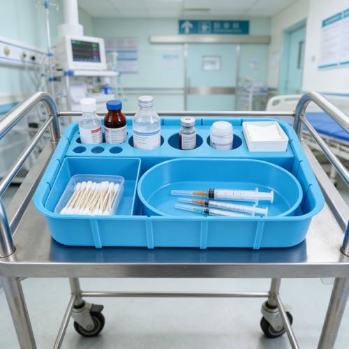 Organizador de medicamentos azul de plástico con compartimentos integrados ULTECHNOVO 6