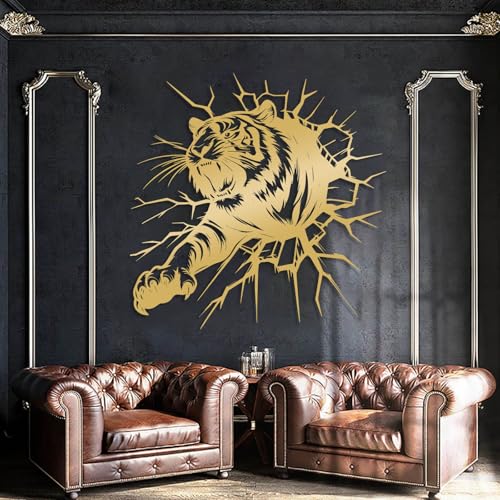 Décoration murale en métal tigre doré 60x60 cm pour salon moderne