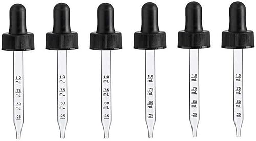 Calibrated Glass Eye Dropper Caps for 1 oz 30 ml Bottle fits 20-400 Neck finish (Pack of 6)