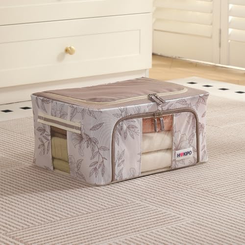 Image of HOKIPO 24L(S) 600D Oxford Fabric Cloth Organizer for Storage, Latte Floral Pack of 1 (AR-6484-LBR)