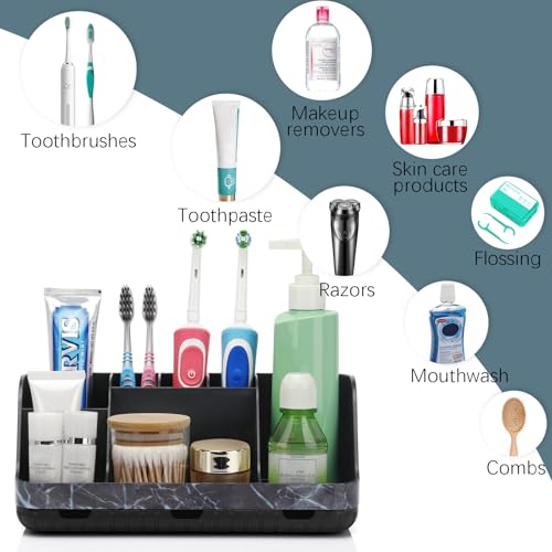 GFWARE Marble Black Toothbrush Holders for Bathrooms - Detachable 7 Slots Bathroom Organizer Countertop Matte Black Electric Toothbrush and Toothpaste Holder for Bathroom Counter Vanity Sink Storage - Thumbnail 5