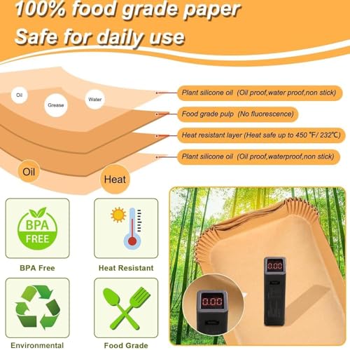 100 Stück Backpapier für Tefal EY9018 Dual Easy Fry EY905D 5,2/3,1 L, Backpapier für Heißluftfritteuse Philips Dual Basket Airfryer 3000-Serie, Moulinex 8,3 L, DMS, Cecotec, Luftfritteusen Zubehör – Bild 7