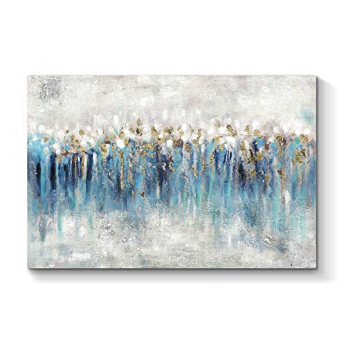 Abstract Artwork Canvas Wall Art: Gray and Blue Painting Modern Picture for Living Room ( 36''W x 24''H, Multiple Sizes )