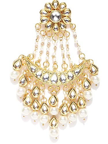 Image of Kundan Wedding Jhumar Passa /jhoomar Maang Tikka /Brooch for Women Girls Hair Chain (Gold)