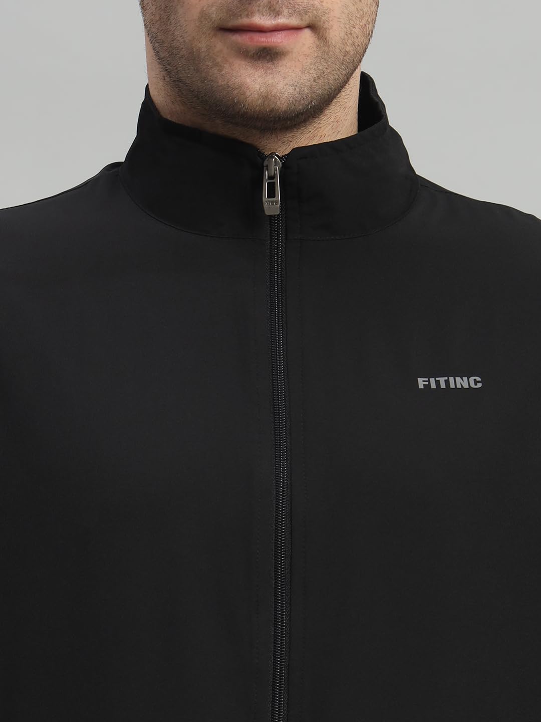 FITINC Polyester Contrast Panel Sports Track Standard Length Jacket For Men - Black (Large) 4