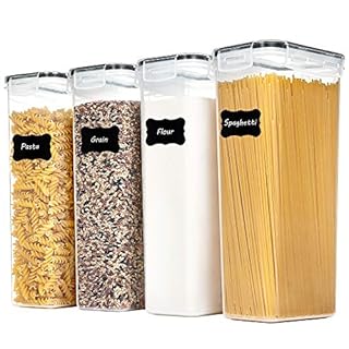 Vtopmart Airtight Food Storage Containers With Lids, 4 PCS 2.8L Pasta Containers for Pantry Organization and Storage, Kitchen Organization for Spaghetti, Flour, Sugar and Noodles, Black