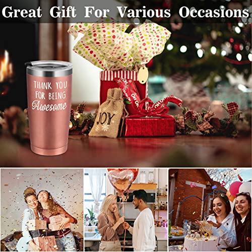 Gtmileo Thank You Gifts For Women, 4 Pack Thank You For Being Awesome Stainless Steel Insulated Travel Tumbler, Appreciation Christmas Gifts For Coworker Teacher Employee Friends(20Oz, Rose Gold&Mint) #TOP3