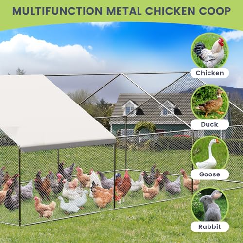 VerisShade Large Metal Chicken Coop, Walk-in Poultry Cage, Large Outdoor Chicken Coop with Waterproof Cover for Outdoor Yard Farm Use (9.8x19.7x6.6FT) - Thumbnail 5