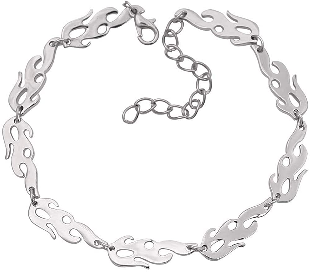 Women Flame Link Chain Punk Rock Stainless Steel Harajuku Bracelet Unisex Streetwear Clothing Accessory Jewelry