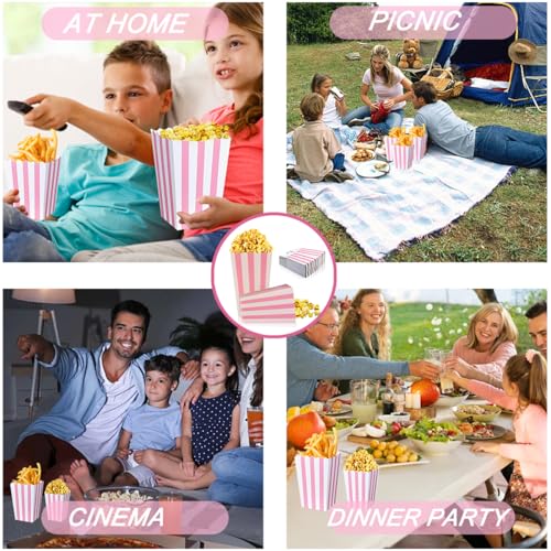 Image of 40 Pcs Paper Pink Popcorn Boxes, Pink Popcorn Bags with White Striped, Popcorn Boxes for Party, Popcorn Holders for Party Birthday Favor Supplies.(40 boxes large) (Pack of 4)