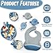 Yinder 24 Pack Silicone Baby Feeding Set Baby LED Weaning Supplies Includes Suction Divided Plates Soft Bowl Spoons Forks Adjustable Bib Snack Cup and Straws(Dark Blue, Gray Blue, Smoky Gray)
