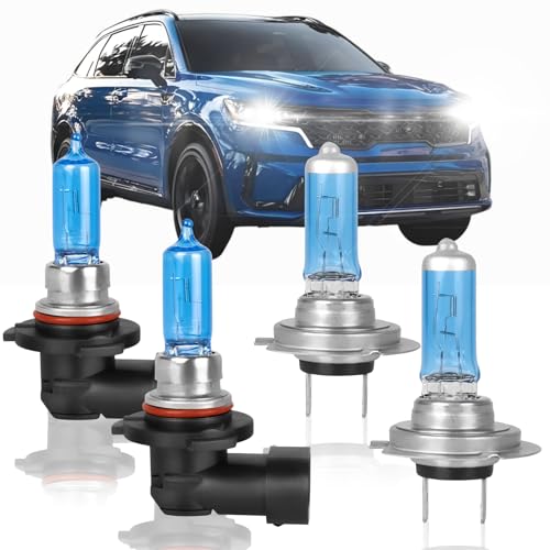 XRDHJI Fit for kia sorento 2019 2020 High Performance Halogen Headlight Bulbs 9005 High Beam + H7 Low Beam Headlamp Replacement Bulbs Kit Plug and Play Pack of 4
