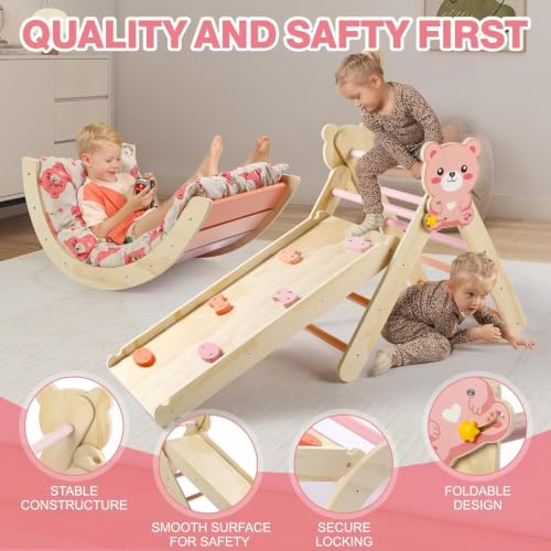 Image of Pikler Triangle Set with Cushion, 7 in 1 Toddler Climbing Toys Indoor