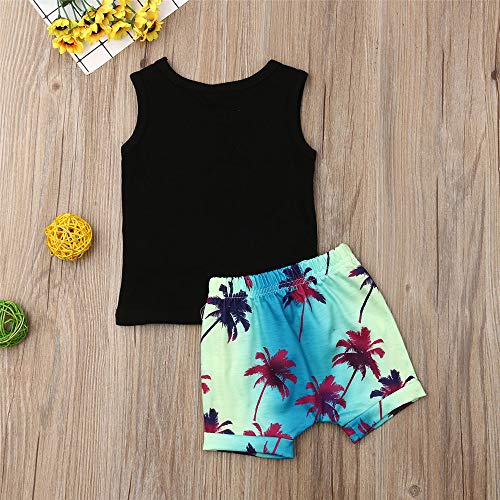 Image of 2Pcs Baby Boys Summer Clothing Sets Cute Letters Print Sleeveless Tank Tops T-Shirt+Palm Shorts Outfits