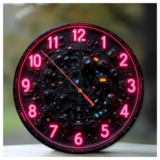 Cyberpunk Neon Clock Wall Decor Pink Lighting Wall Clock Battery Operated 10 Inch,Frameless Wooden Wall Clocks with Silent Quartz Movement,Clocks Decorative for Bathroom Kitchen Living Room Bedroom