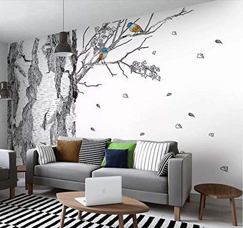 Papier Peint Panoramique 3D Main Dessinée Arbres Noir Et Blanc Tapisserie Murales Papier peint Intissé Chambre Salon Decoration 150x105cm Cover
