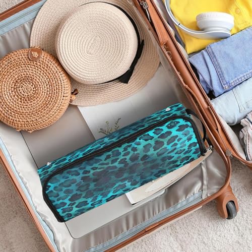 Blue Leopard Print Hair Tools Travel Bag and Heat Resistant Mat, organizador de herramientas para cabello miniatura 7