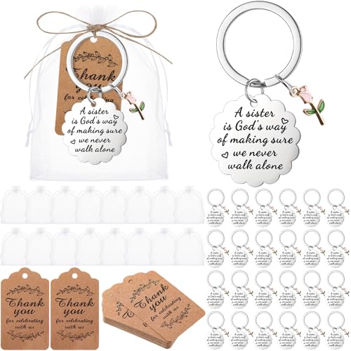 Porte-clés floraux pour sœur de 24 pièces : cartes de remerciement kraft pour anniversaire