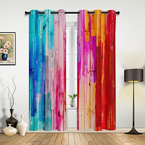 GSDFSD Rideau Occultant Grain De Bois Multicolore Art Hip-Hop 3D Imprimé Polyester Rideaux Occultants Opaque A Oeillets Salon Draperies Fenêtre Décoration Moderne Adulte Enfant Cha 280x300cm 2 Pièces