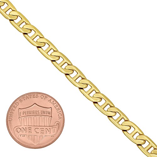 The Bling Factory 5Mm 14K Yellow Gold Plated Flat Mariner Chain Bracelet, 9 Inches #TOP1