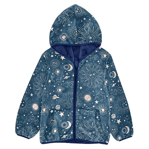 Sun Moon Cosmos Astrology Boys Fleece Hoody Jacket Zip Up Coat Warm Fall Winter Plush Jacket Long Sleeve Outerwear
