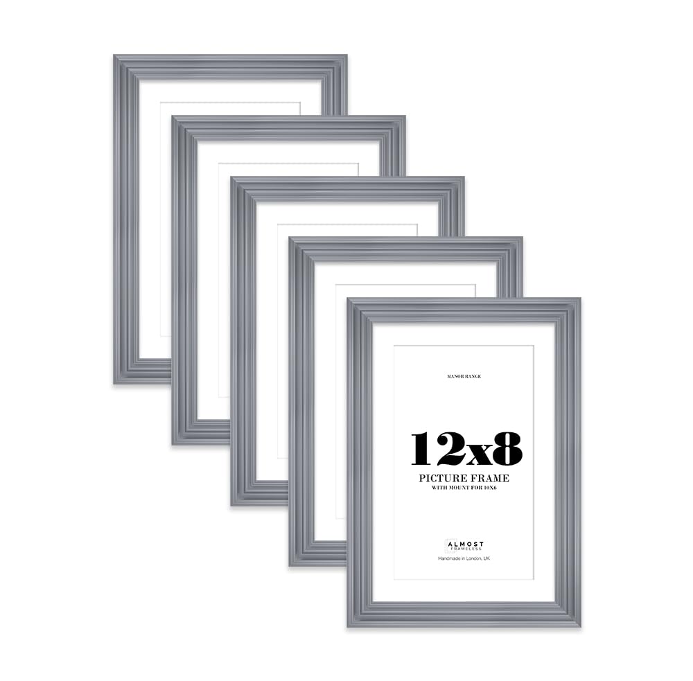 12x8" Grey Picture Frame - 12x8" Frame with 10x6" Mount for 12x8"/10x6" Pictures Luxurious Style Room Decor, 5 Pack