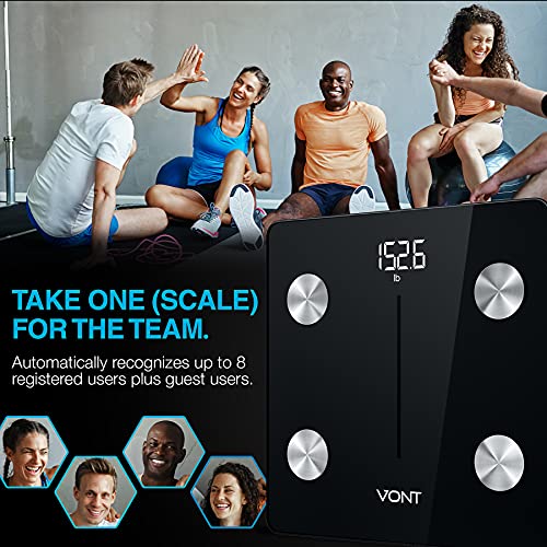 Vont Smart Scale, Wireless Body Fat Scale, Weight Scale, Bmi Digital Bathroom Scale, Precise Bluetooth Scale For Weight Loss & Body Weight, 13 Measurements, Lcd Backlight Display, 400 Lbs (Black) #TOP4