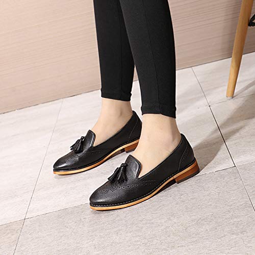 Image of Mona flying Women's Leather Tassel Loafers Slip on Brogue Flat Office Shoes