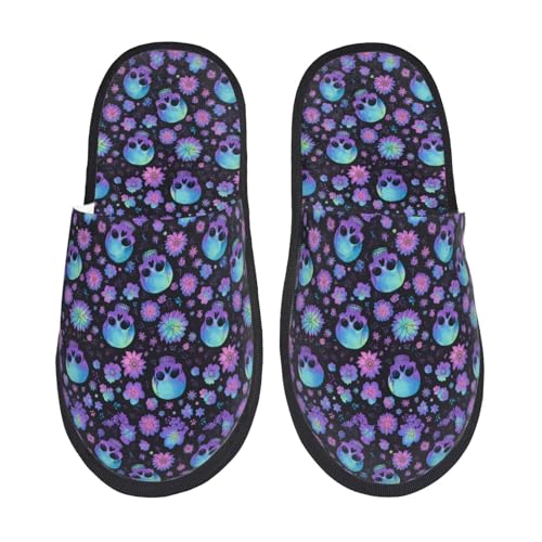 Purple Skull Flower Print House Slippers For Women And Men,Soft Slippers With Memory Foam,Non-Slip Indoor Home Shoes