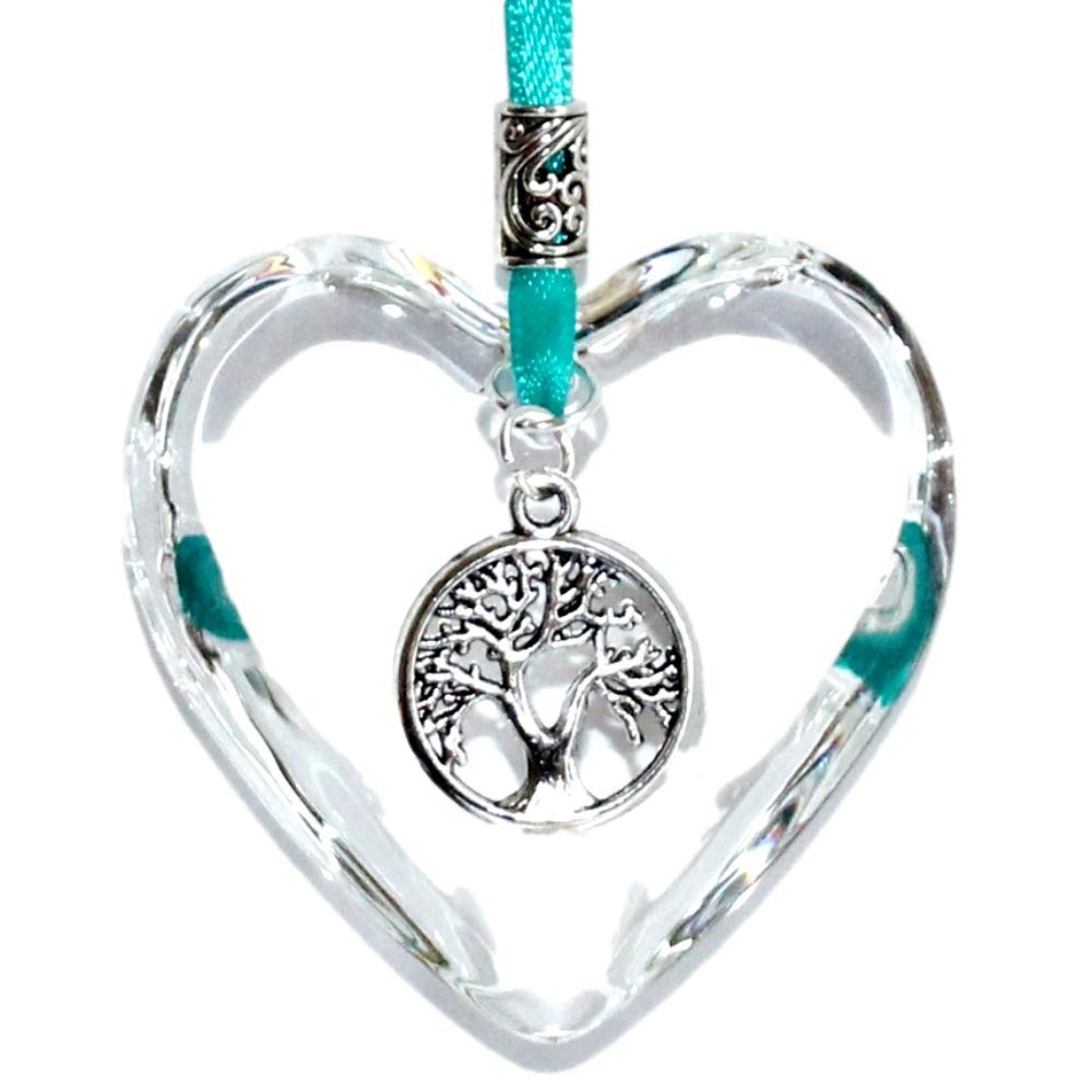 The Heart Shack Macgregor Tartan Glass Hanging Heart With Tree Of Life Charm