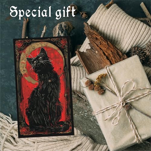Halloween Retro Wooden Hanging Sign, Gothic Black Cat & Moon Wall Art With 2 Hook On The Backside, Artwork Witchcraft, Cat Lover Decorative Sign For Bedroom, Home & Office Decor(Red) - A03 - image 5