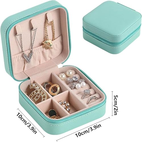 Image of Mini Jewellery Travel Case, PU Leather Organizer Box, Small Portable Jewellery Storage Holder for Womens Rings Earrings Necklaces (Peach-PU Leather Box) (Green)