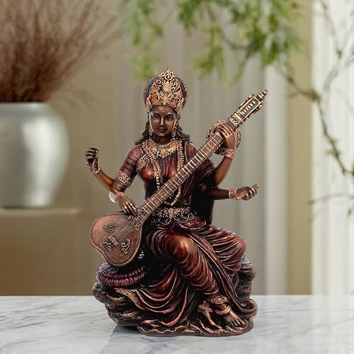 Image of Amazon Brand - Umi Saraswati Idol Sculpture Hindu Goddess of Knowledge Music & Art 15.0 cm Height 13.4 cm Width
