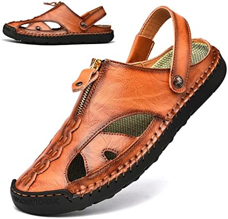 Dabbqis Mens Sandals Leather Closed Toe Outdoor Summer Anti-Slip Beach Sandals