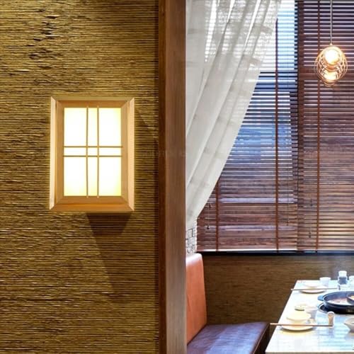 Lámpara de pared LED de madera maciza estilo japonés con diseño de nueve rejillas 8
