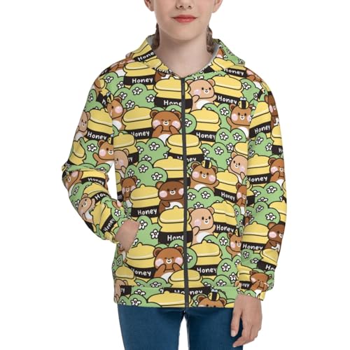 Cute Teddy Bear in Various Poses Kid Hoodies Boys Zip Up Sweatshirts Girls Pullover with Pocket3