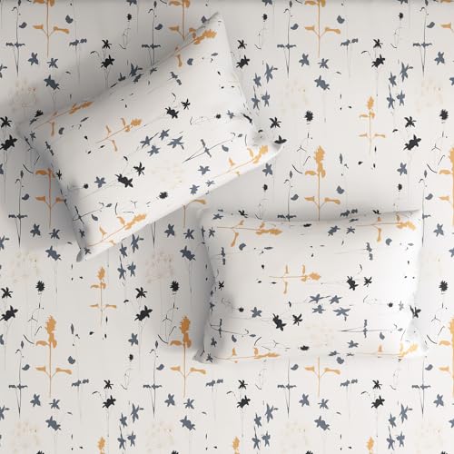 Image of Wakefit 200 TC Flat 100% Cotton Printed Bedsheet, Flora Queen Size (100x90 Inches) / (2.54m*2.29m) with 2 Pillow Covers Flora, Double