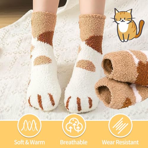 6 Paare Flauschige Katzensocken, Dicke Wintersocken Haussocken, Warme Bettsocken Haussocken, Saugfähig Cat Paw Socken, Atmungsaktiv Kuschelsocken Damen, Katzenpfoten Socken Kinder für Frauen Mädchen