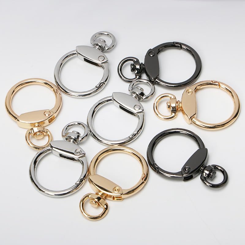 30Pcs Round Spring Snap Hooks with Swivel Ring, BetterJonny Inside Diameter 23mm Round Spring Keyrings Buckle Snap Clip Trigger for Keychain Bags Purse Craft DIY Accessories(3 Colors) - Image 5