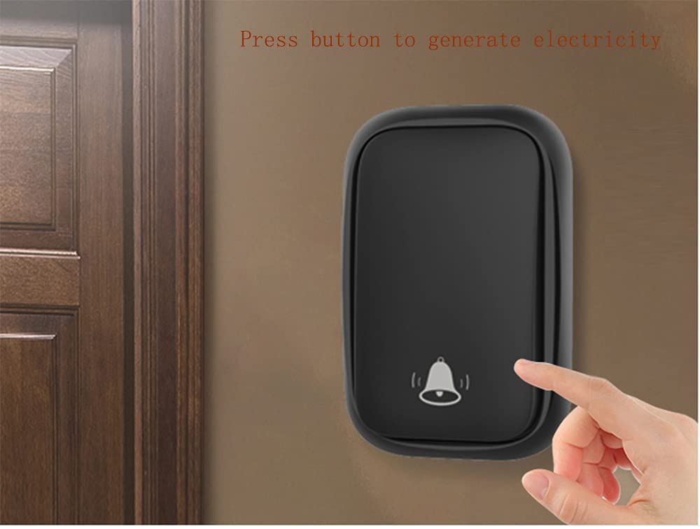 Timbre Inalámbrico Timbre Autoalimentado Inalámbrico Operado a 150 M De Alcance, Timbre Impermeable IP44, 60 Campanillas Fuertes con Luz LED Intermitente, Negro