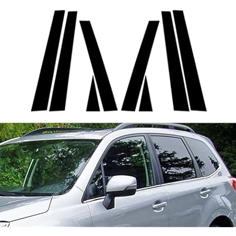 Glossy Piano Black Car Window Pillar Posts Side Door Trim Covers for Subaru Forester 2009 2010 2011 2012, 8 Pieces, UV Treated, Polycarbonate Cover