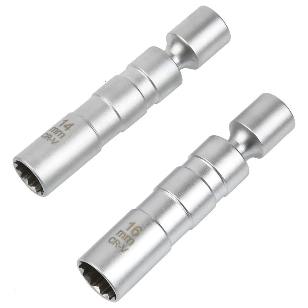 FOCCTS Uniwersalne elastyczne klucze do świec zapłonowych 16 mm i 14 mm, zestaw kluczy do świec zapłonowych, magnetyczne, klucz nasadowy, narzędzie do instalacji, obrotowy klucz do świec zapłonowych