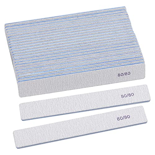 25 Count 80 Grit Rectangle Nail Files for Acrylic Nails, Reusable Buffering Files Double Sided Emery Boards for Nails Cover