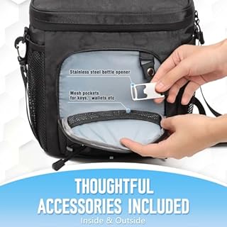 Golf Cart Cooler Bag Insulated - 12-Can Leakproof Soft Cooler Bag with Hook-and-Loop Lid, Waterproof Zippers, and Multi-Pockets for Golf Accessories; Fits on Golf Push Cart