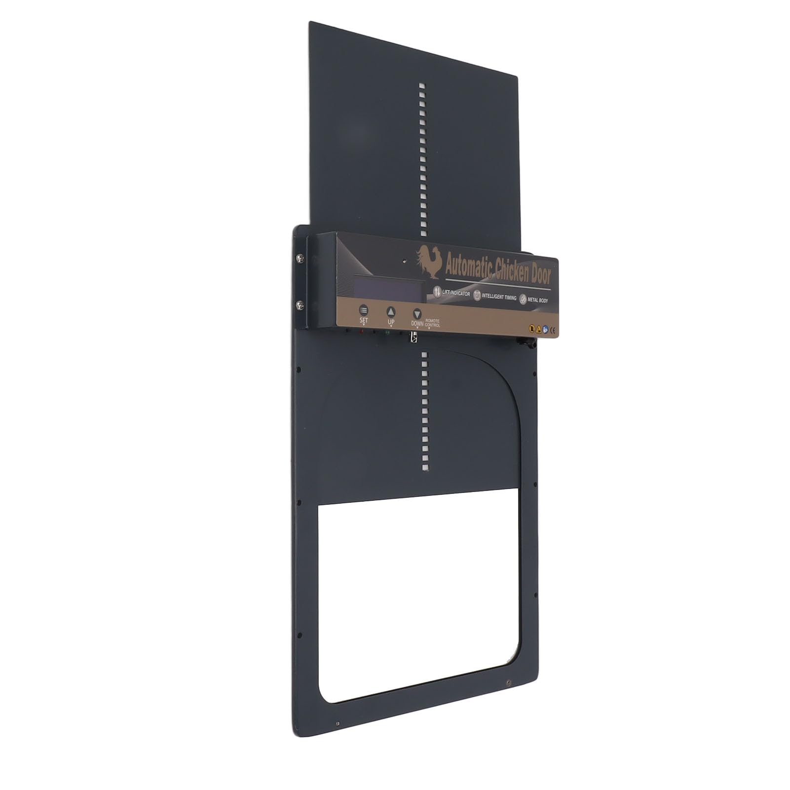 Porta Automatica per polli ad energia Solare, apriporta per pollaio, sensore di Luce 3 in 1, Schermo LED per Fattoria (Grigio)