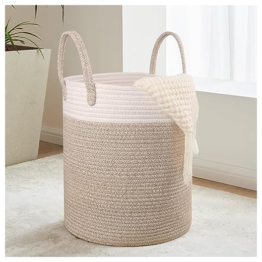VORHOT Cesto Ropa Sucia Tejida de Algodón, 38L Laundry Basket con Asa, Boho Cubo Ropa Sucia para Lavadero Habitación Salon Baño, Cesto Colada para Almacenaje Juguetes Mantas, 35x40cm