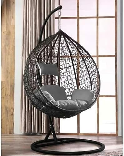 Image of Single Seater Swing Chair with Stand and Cushion Hammock Swing for Adult Outdoor Indoor Garden Living Room Balcony Hanging Chair (Brown Silver)