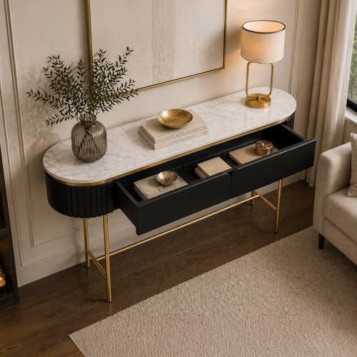 Image of The Attic Carlston Console Table, Console Table for Living Room Foyer, Black Gold Finish