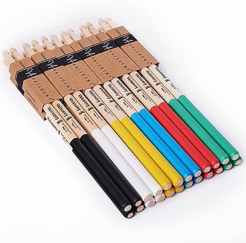 Vaisoeny Drum Sticks with Non-slip Rubber handle,7A Drum Sticks for Adults,12 Pairs Classic Maple Wood Drumsticks for Kids, Professional Musical Instrument Percussion Accessories