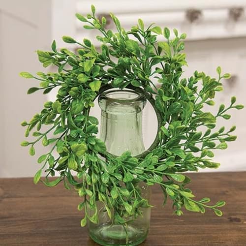 Boxwood Candle Ring | 2 Pack | 3.25 inch Center | Fresh Sprout Greenery Wreath | 10 inch
